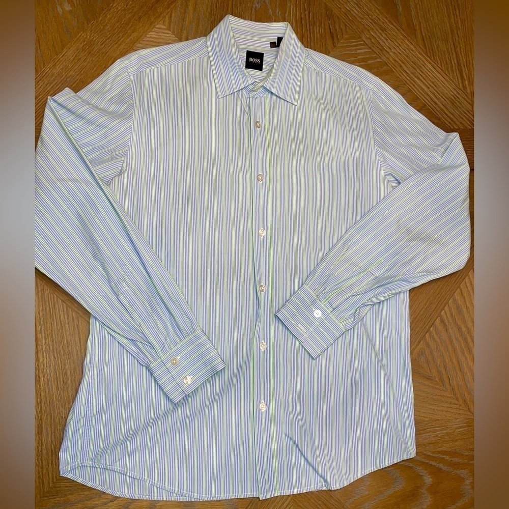 BOSS Hugo Boss Lex Striped Button Down Long Sleeve Formal Shirt Regular Fit - Picture 3 of 10